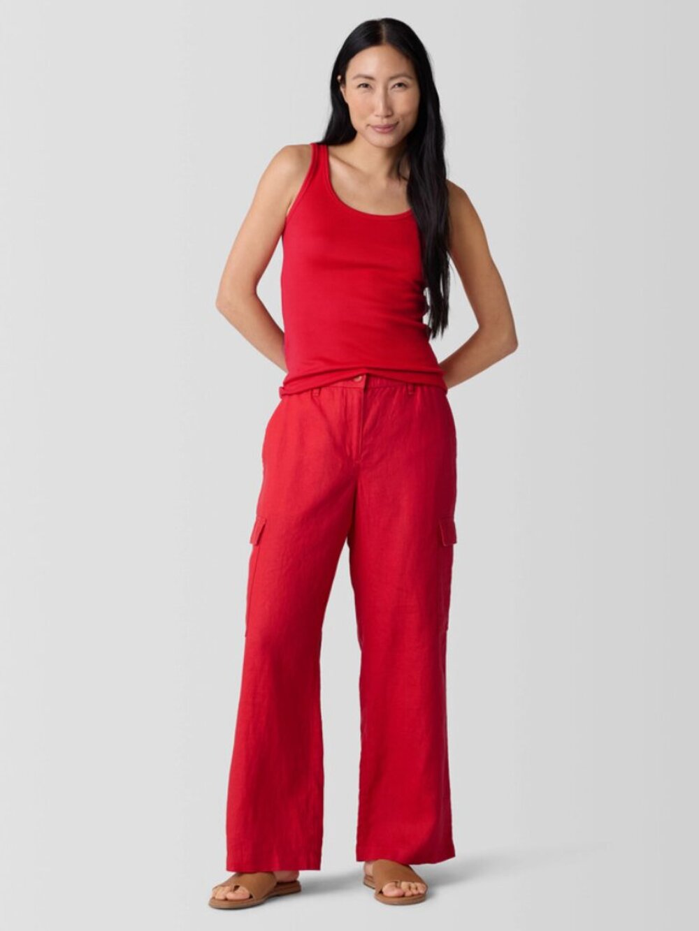 NWT Eileen Fisher Cherry Organic Linen Cargo Pants